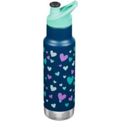 Klean Kanteen Kid Kanteen 355ml Classic Insulated Bottle Sport Cap Navy Hearts -SurviGear Store Kid Kanteen Narrow Hearts 02